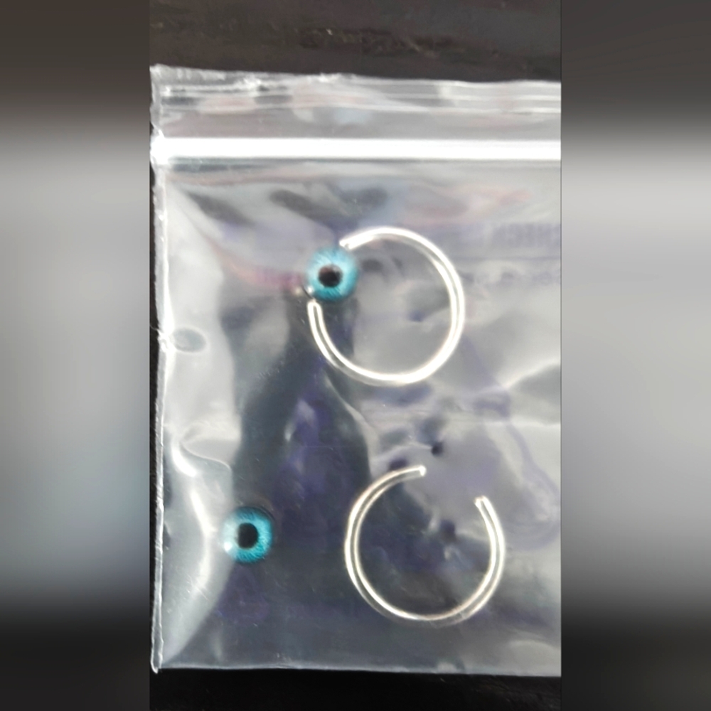 Silver and Blue Hoop 14G Captive Nipple Rings